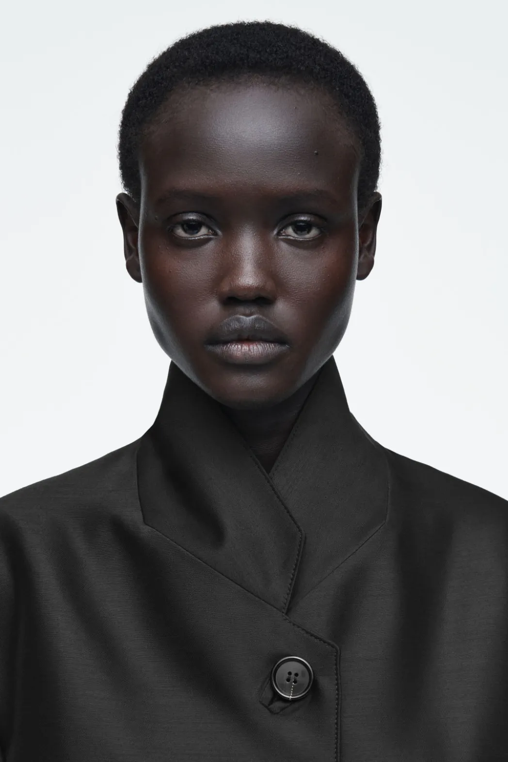 Discount COS SINGLE-BREASTED WOOL-SATIN COAT BLACK