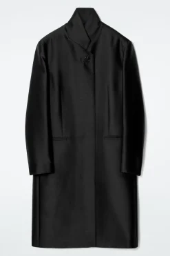 Discount COS SINGLE-BREASTED WOOL-SATIN COAT BLACK
