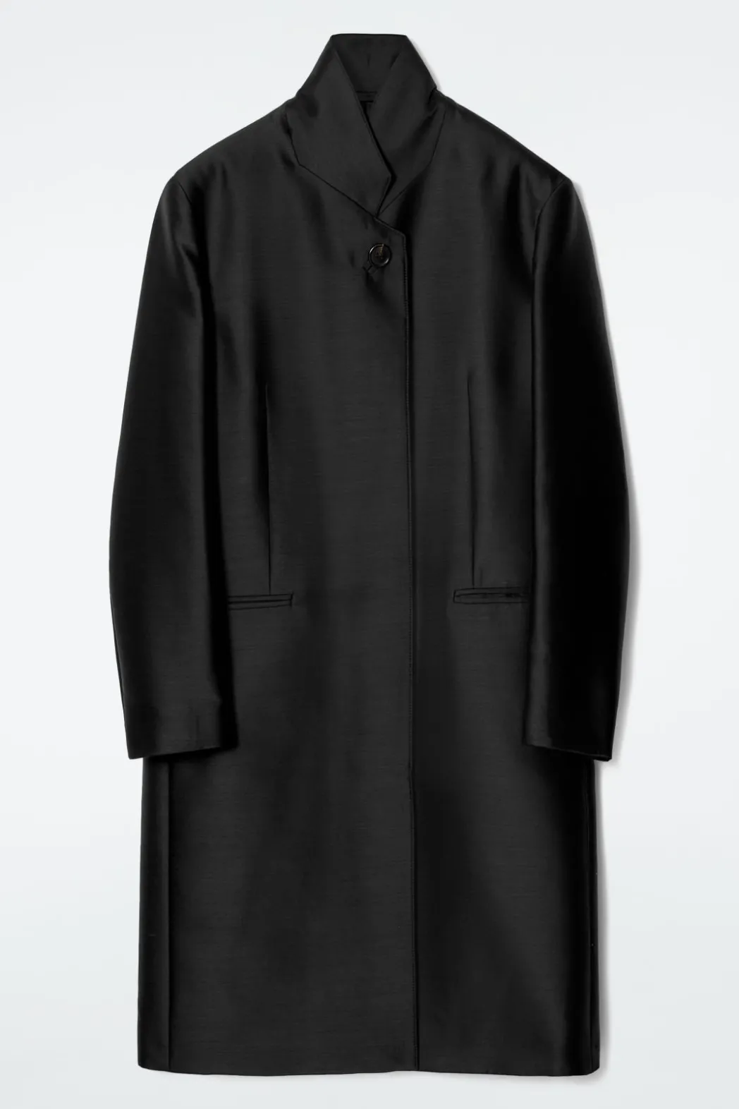 Discount COS SINGLE-BREASTED WOOL-SATIN COAT BLACK