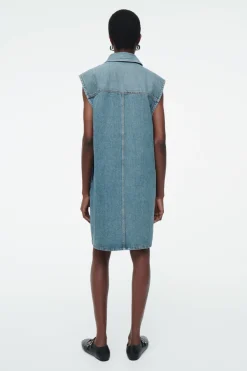 Online COS SLEEVELESS DENIM MINI SHIRT DRESS BLUE