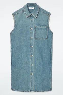 Online COS SLEEVELESS DENIM MINI SHIRT DRESS BLUE