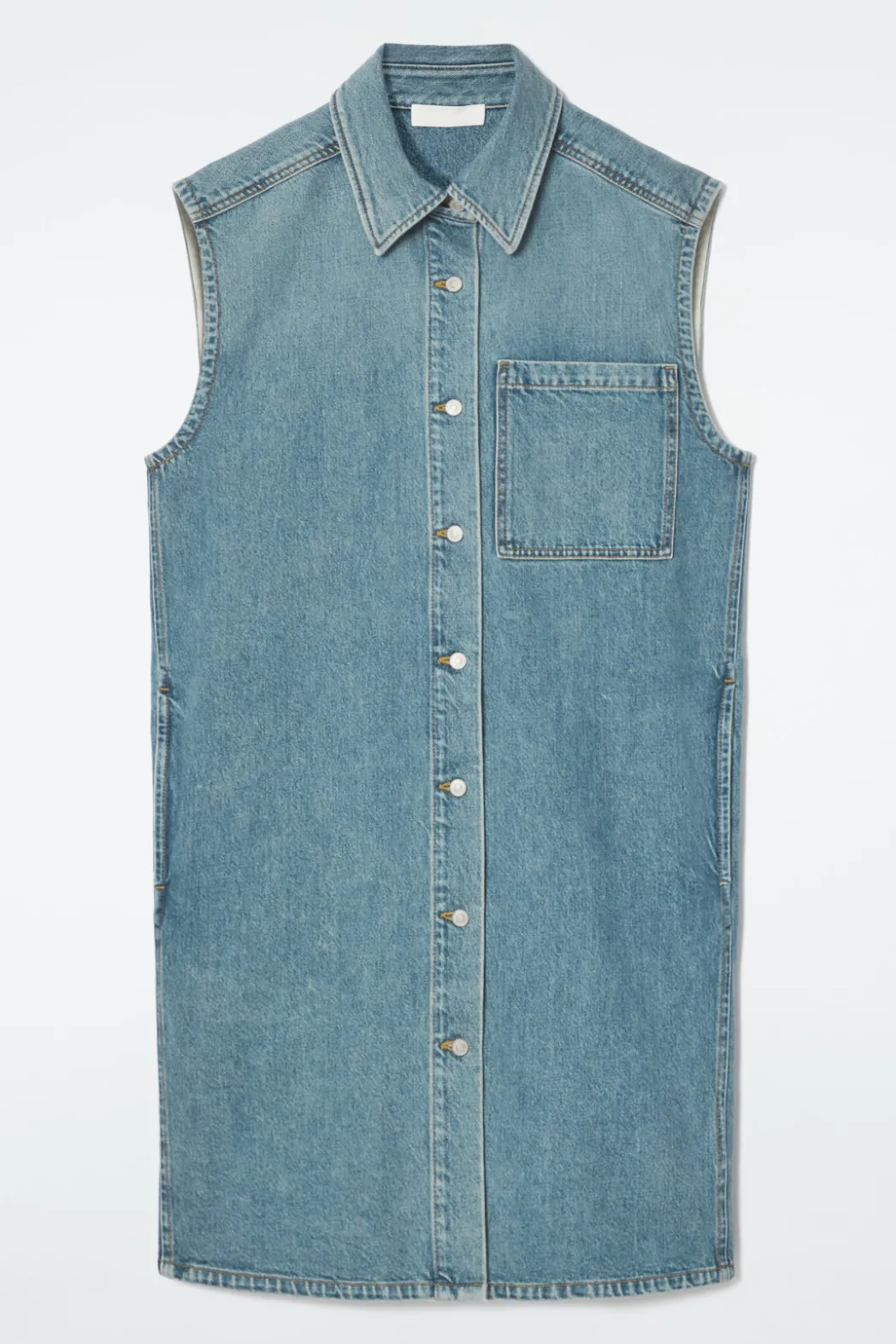 Online COS SLEEVELESS DENIM MINI SHIRT DRESS BLUE