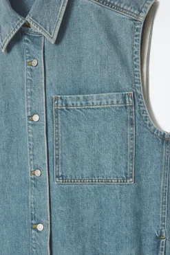 Online COS SLEEVELESS DENIM MINI SHIRT DRESS BLUE