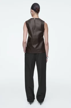 Sale COS SLEEVELESS LEATHER TOP DARK BROWN