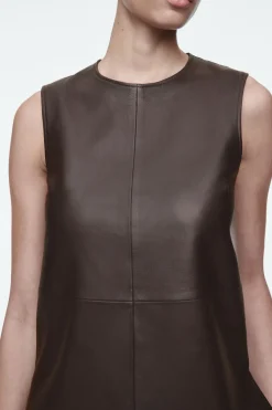 Sale COS SLEEVELESS LEATHER TOP DARK BROWN