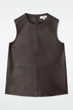Sale COS SLEEVELESS LEATHER TOP DARK BROWN