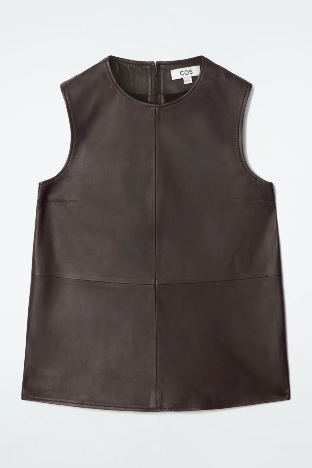 Sale COS SLEEVELESS LEATHER TOP DARK BROWN