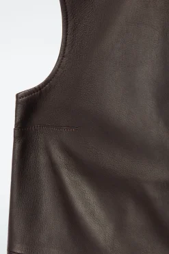 Sale COS SLEEVELESS LEATHER TOP DARK BROWN
