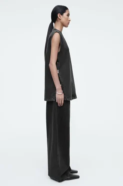 New COS SLEEVELESS ZIP-UP DENIM TOP CRINKLED BLACK