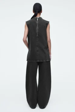 New COS SLEEVELESS ZIP-UP DENIM TOP CRINKLED BLACK
