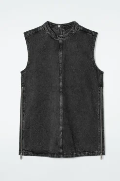 New COS SLEEVELESS ZIP-UP DENIM TOP CRINKLED BLACK