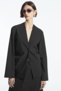 Clearance COS SLIM COLLARLESS SINGLE-BREASTED BLAZER BLACK