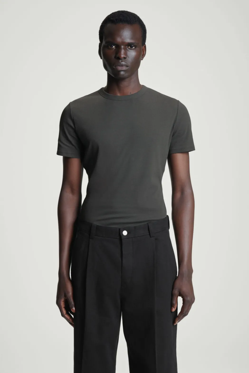 Online COS SLIM COTTON-CREPE T-SHIRT DARK GRAY