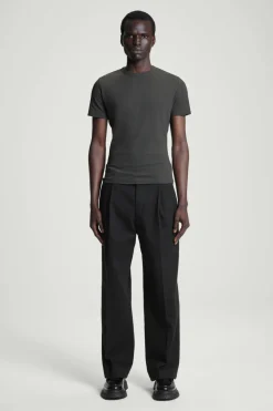 Online COS SLIM COTTON-CREPE T-SHIRT DARK GRAY