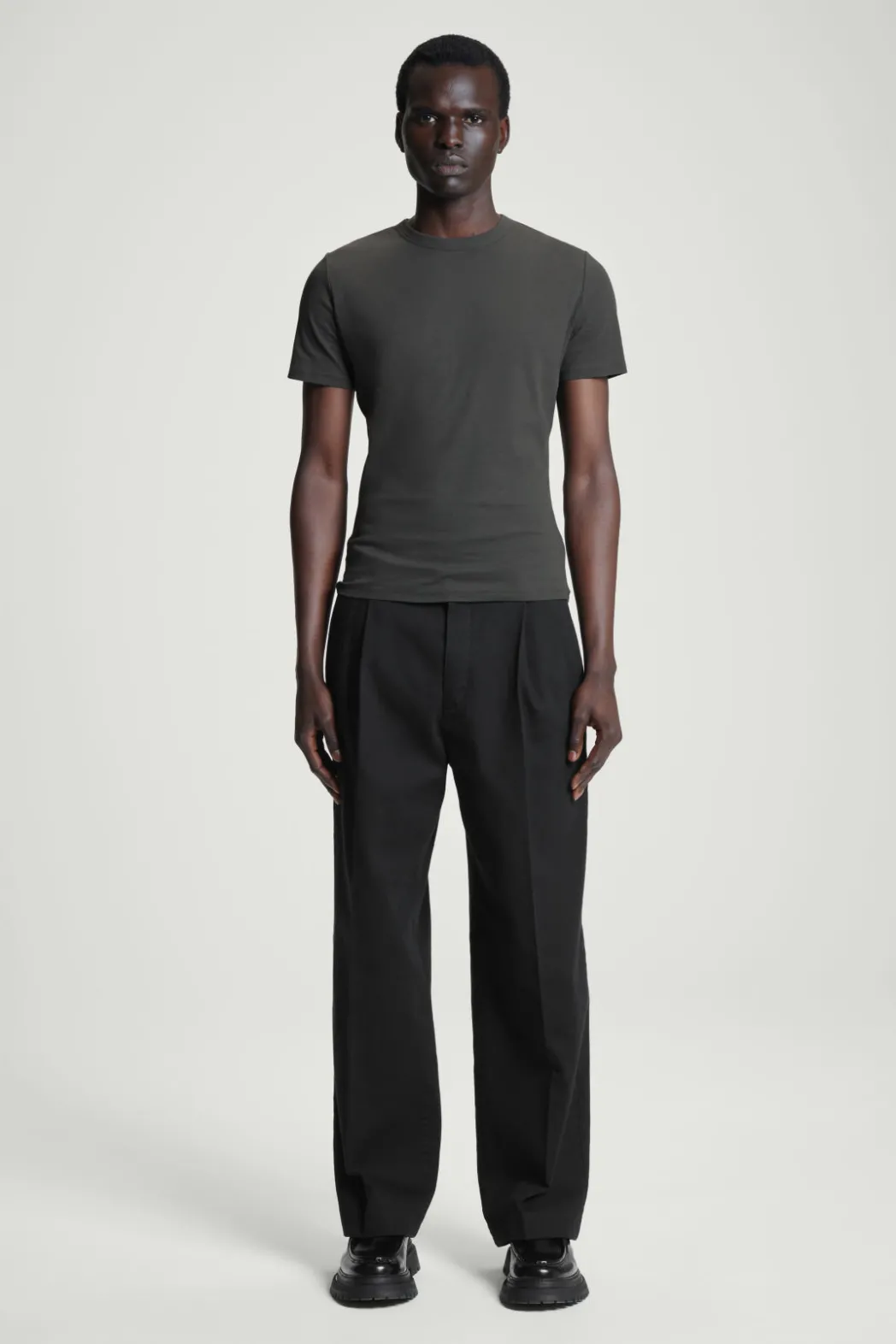 Online COS SLIM COTTON-CREPE T-SHIRT DARK GRAY