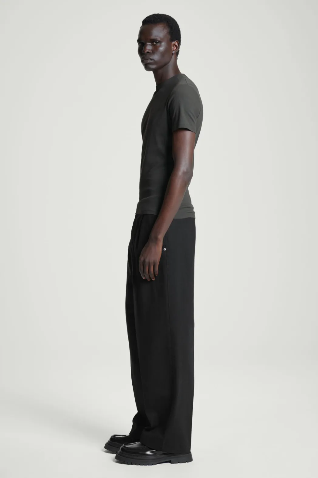 Online COS SLIM COTTON-CREPE T-SHIRT DARK GRAY