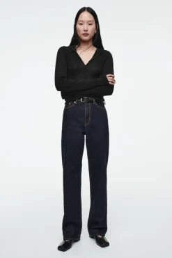 Best COS SLIM HALF-ZIP WOOL HOODIE BLACK