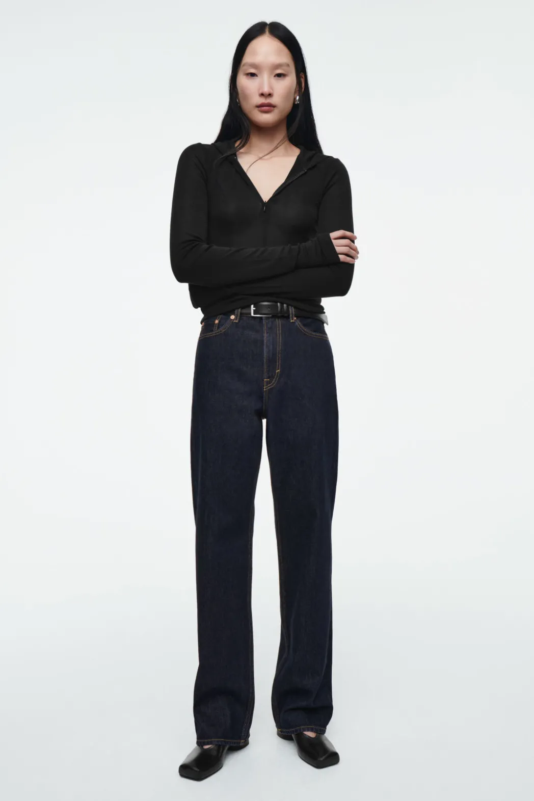 Best COS SLIM HALF-ZIP WOOL HOODIE BLACK