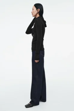 Best COS SLIM HALF-ZIP WOOL HOODIE BLACK