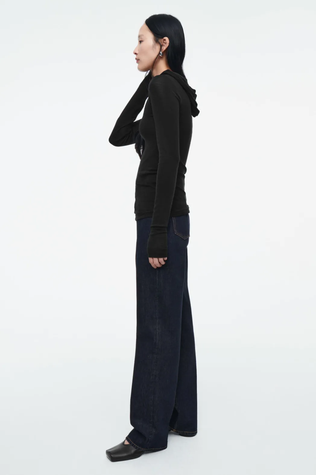 Best COS SLIM HALF-ZIP WOOL HOODIE BLACK