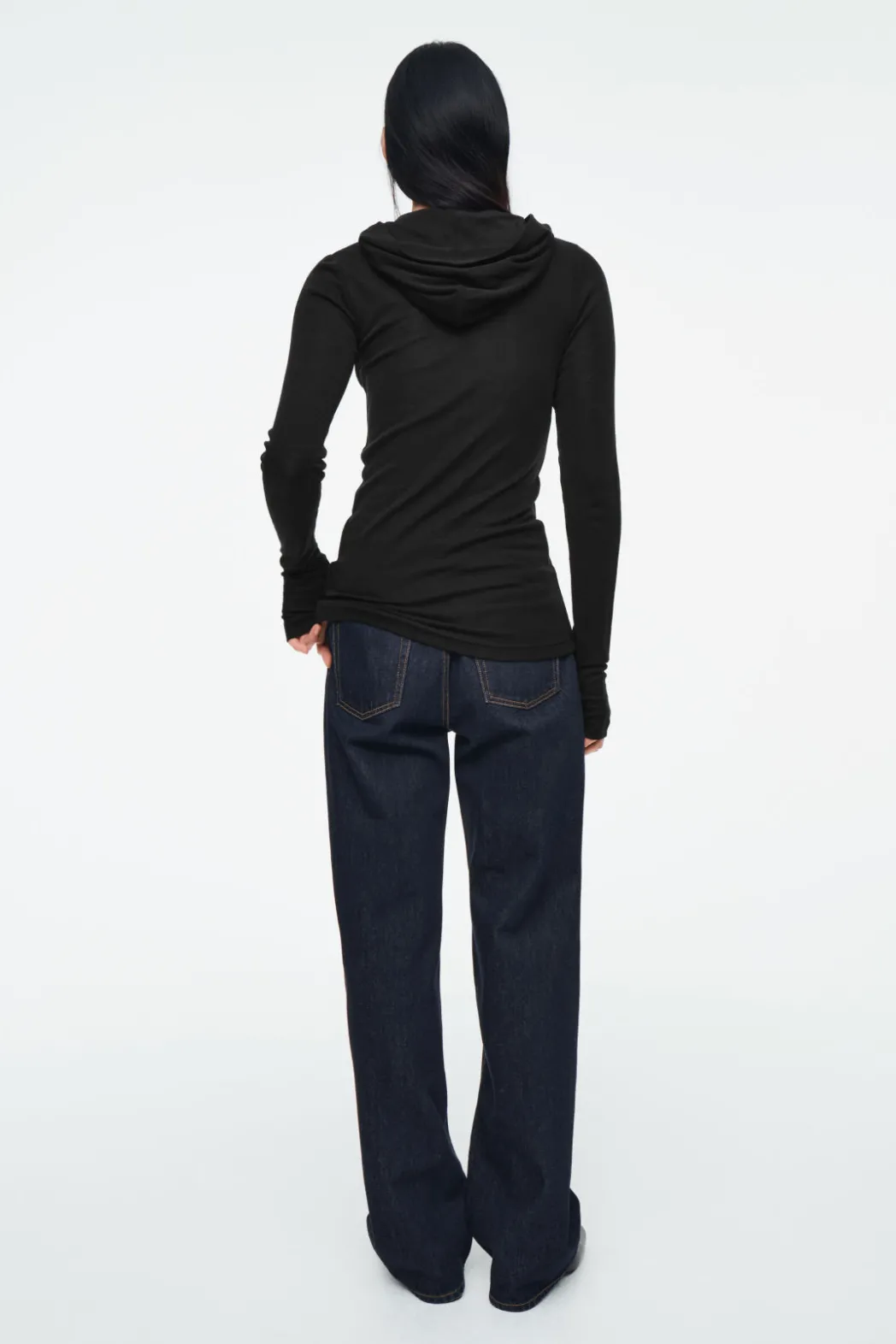 Best COS SLIM HALF-ZIP WOOL HOODIE BLACK