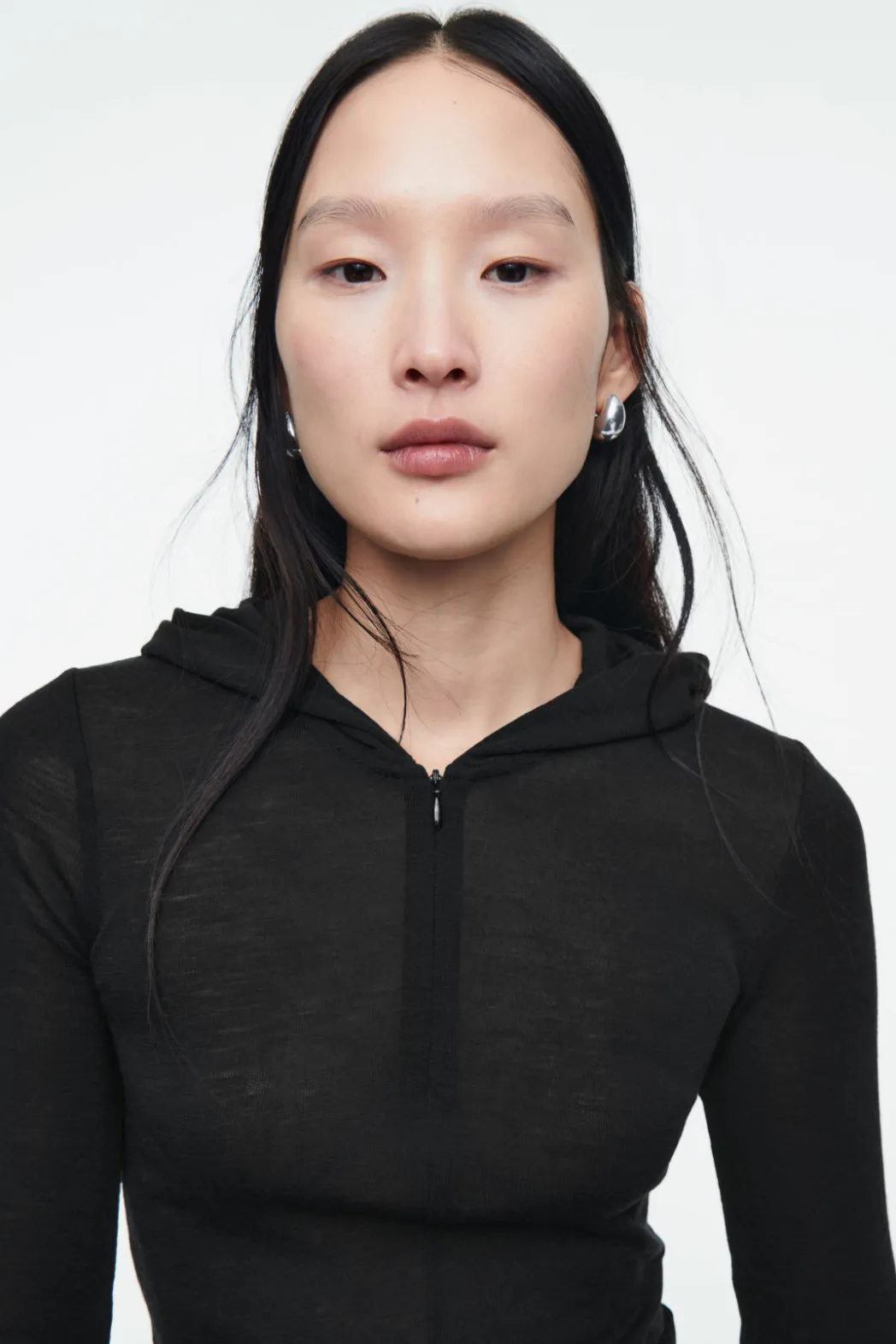 Best COS SLIM HALF-ZIP WOOL HOODIE BLACK