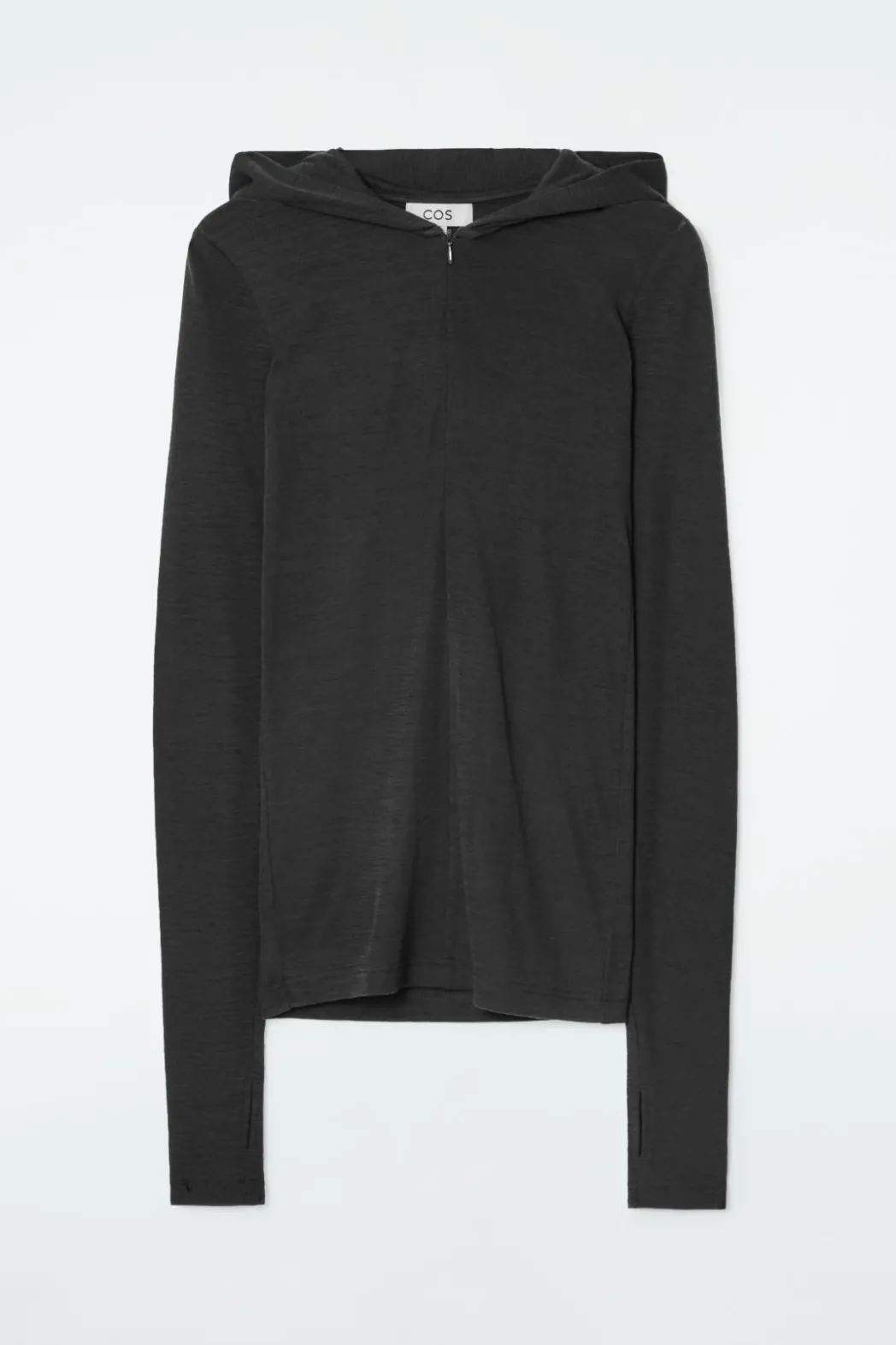 Best COS SLIM HALF-ZIP WOOL HOODIE BLACK