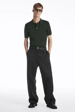 Online COS SLIM KNITTED SILK POLO SHIRT DARK GREEN