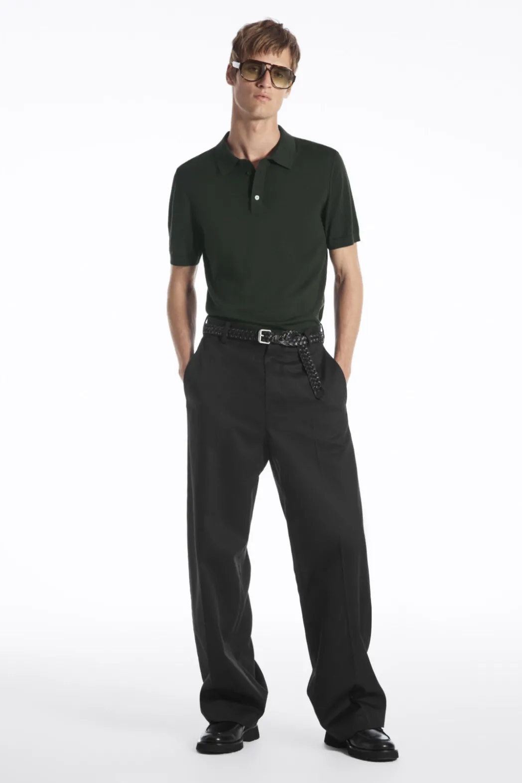 Online COS SLIM KNITTED SILK POLO SHIRT DARK GREEN
