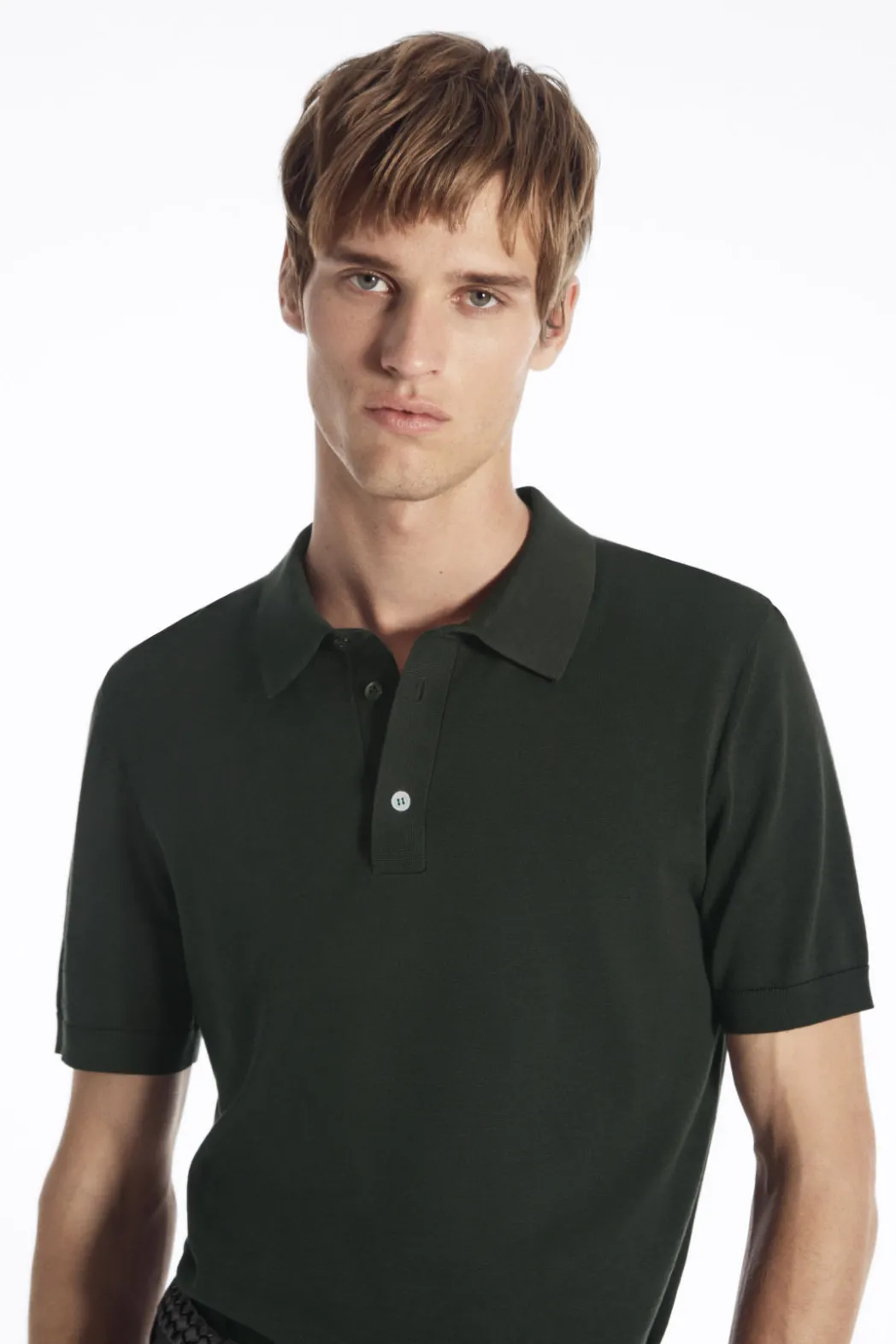 Online COS SLIM KNITTED SILK POLO SHIRT DARK GREEN