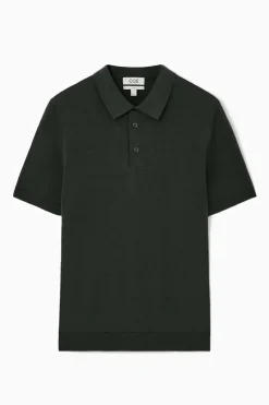 Online COS SLIM KNITTED SILK POLO SHIRT DARK GREEN