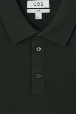 Online COS SLIM KNITTED SILK POLO SHIRT DARK GREEN
