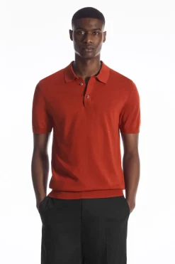 Outlet COS SLIM KNITTED SILK POLO SHIRT RUST RED