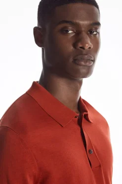 Outlet COS SLIM KNITTED SILK POLO SHIRT RUST RED