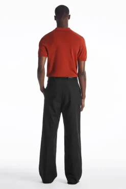 Outlet COS SLIM KNITTED SILK POLO SHIRT RUST RED