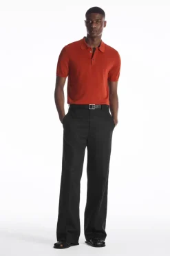 Outlet COS SLIM KNITTED SILK POLO SHIRT RUST RED