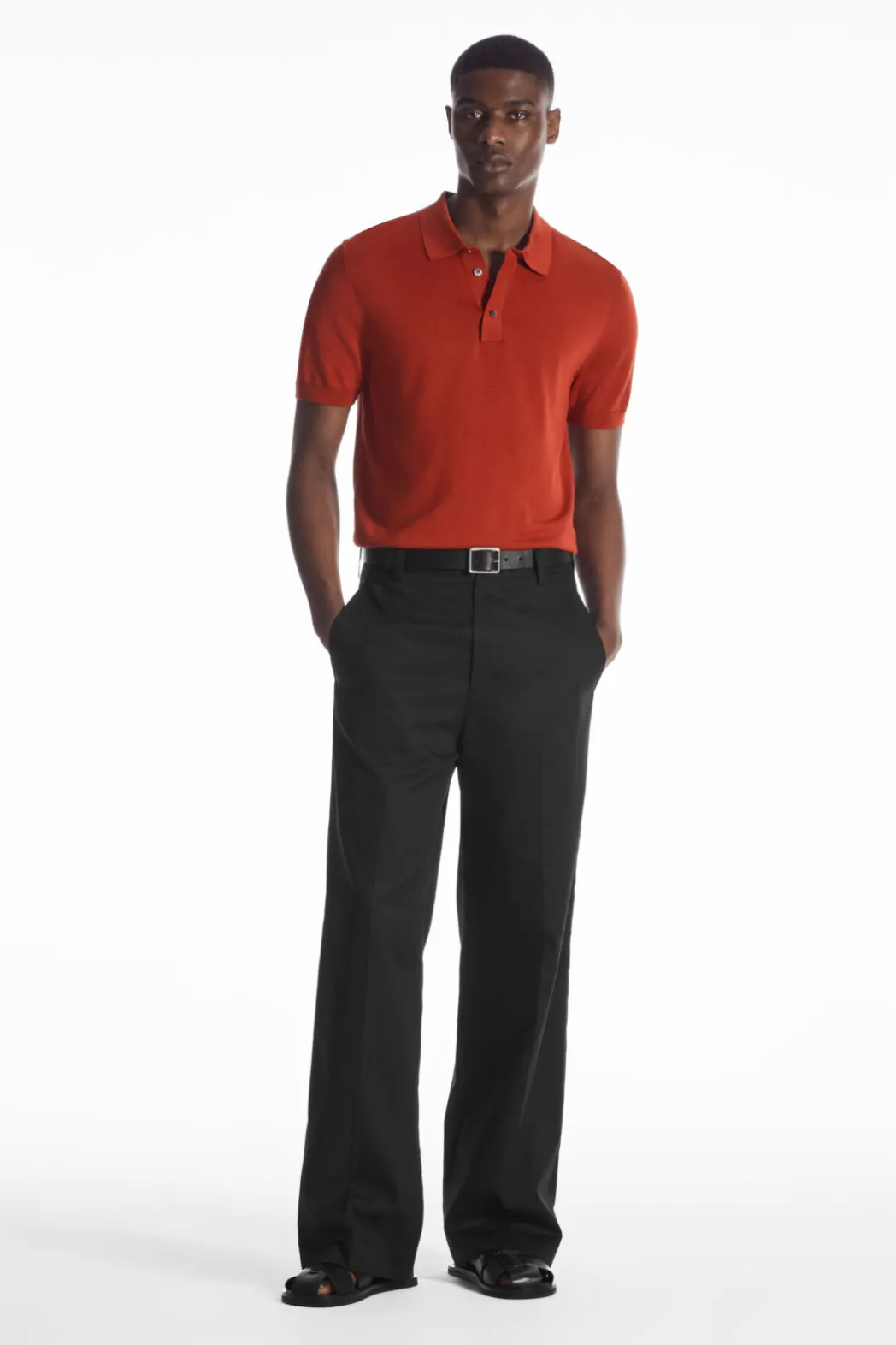 Outlet COS SLIM KNITTED SILK POLO SHIRT RUST RED
