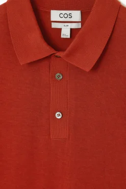 Outlet COS SLIM KNITTED SILK POLO SHIRT RUST RED