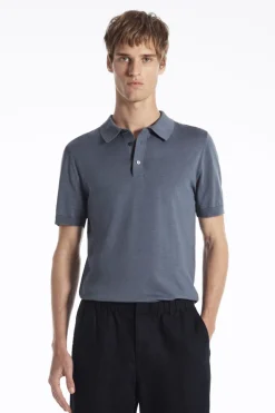 Hot COS SLIM KNITTED SILK POLO SHIRT DUSTY BLUE