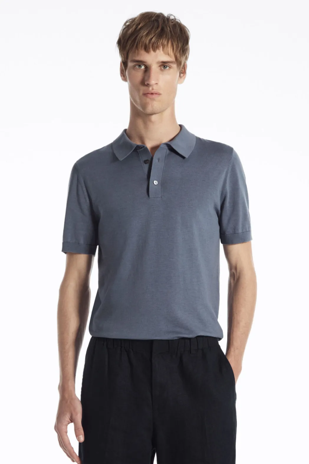 Hot COS SLIM KNITTED SILK POLO SHIRT DUSTY BLUE