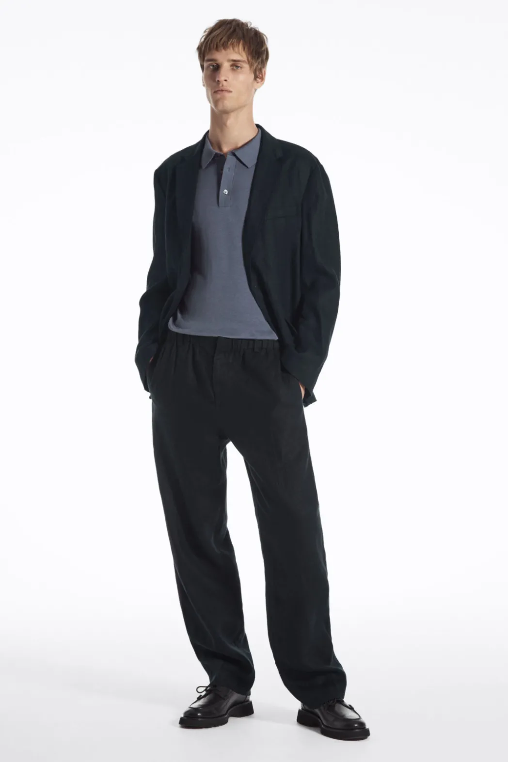Hot COS SLIM KNITTED SILK POLO SHIRT DUSTY BLUE