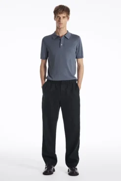 Hot COS SLIM KNITTED SILK POLO SHIRT DUSTY BLUE