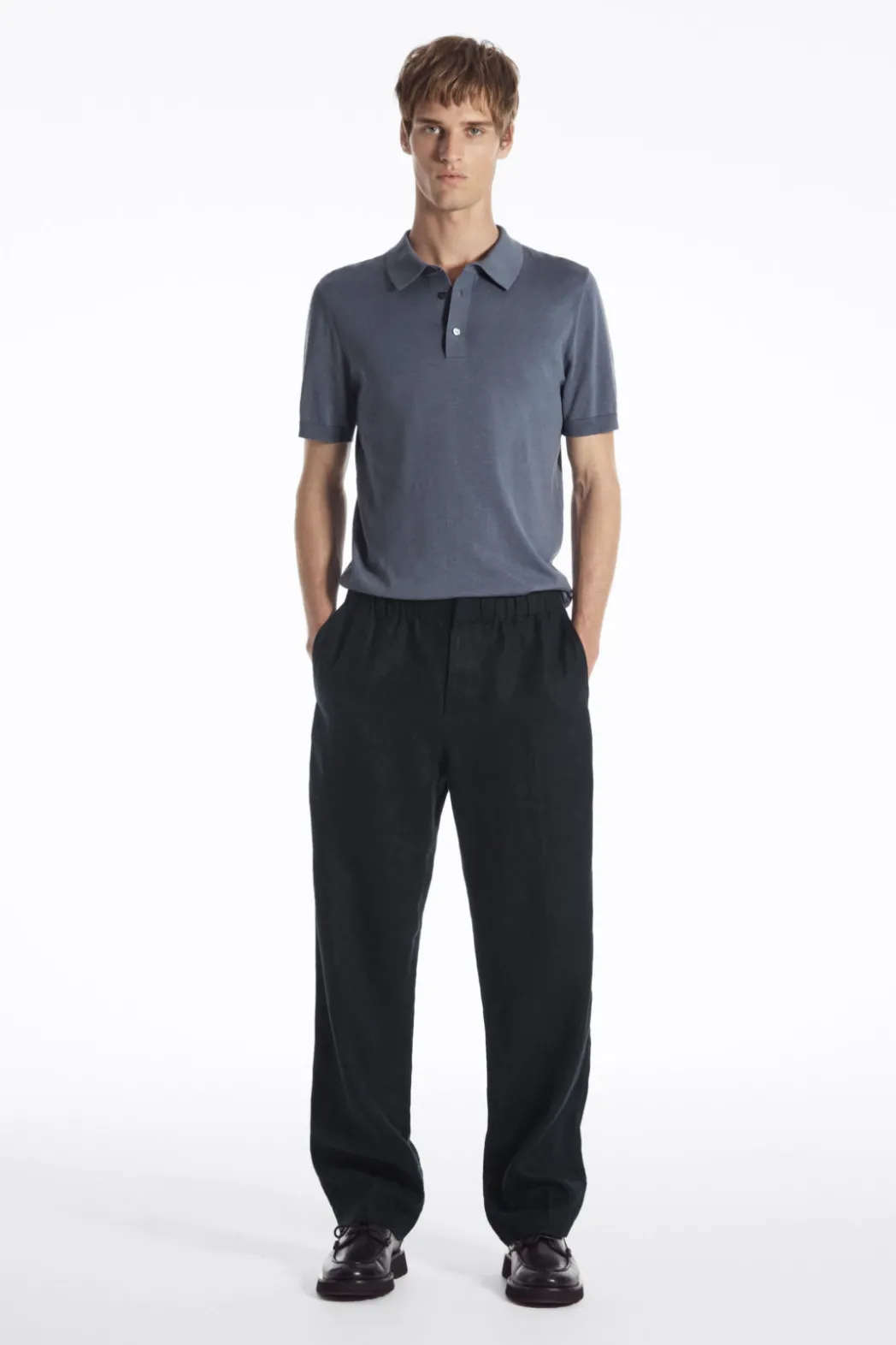 Hot COS SLIM KNITTED SILK POLO SHIRT DUSTY BLUE