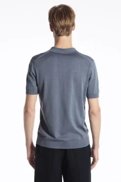 Hot COS SLIM KNITTED SILK POLO SHIRT DUSTY BLUE