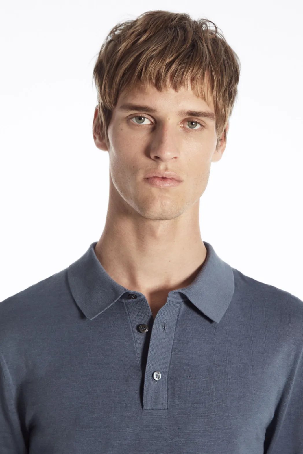 Hot COS SLIM KNITTED SILK POLO SHIRT DUSTY BLUE