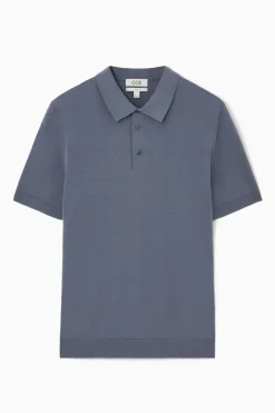 Hot COS SLIM KNITTED SILK POLO SHIRT DUSTY BLUE