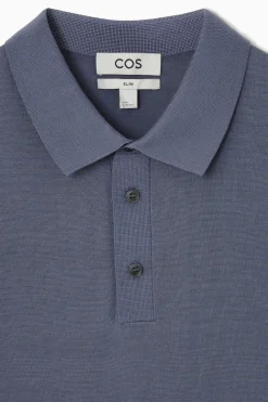 Hot COS SLIM KNITTED SILK POLO SHIRT DUSTY BLUE