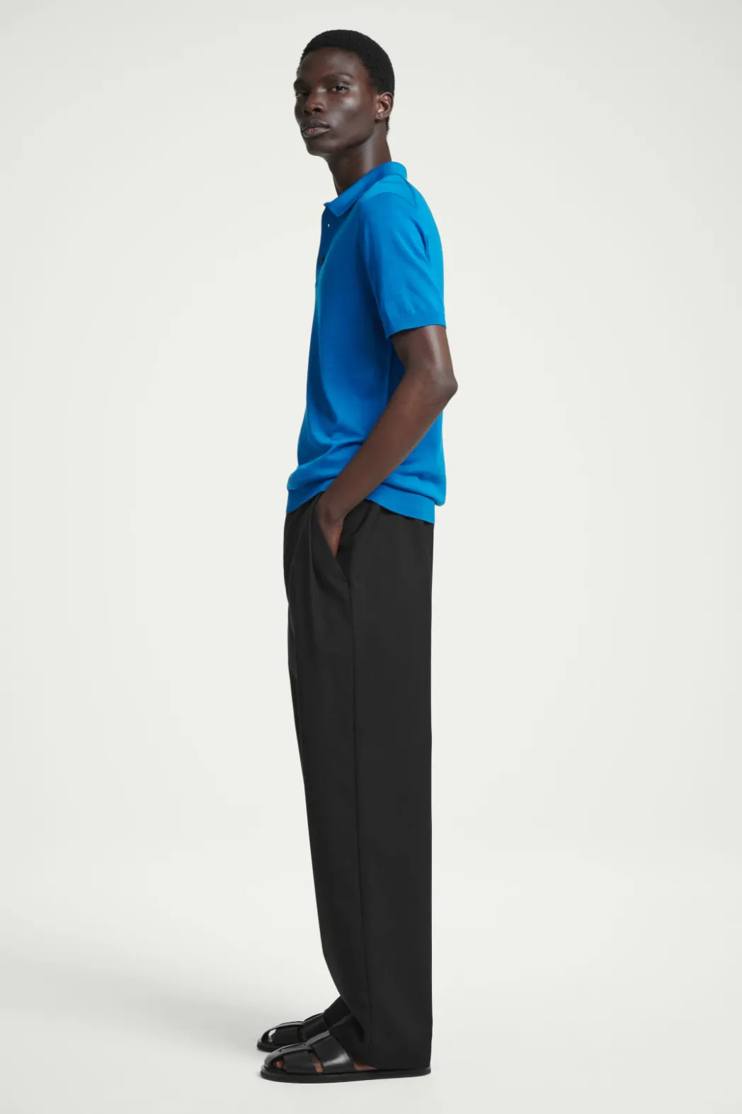 COS SLIM KNITTED SILK POLO SHIRT COBALT BLUE