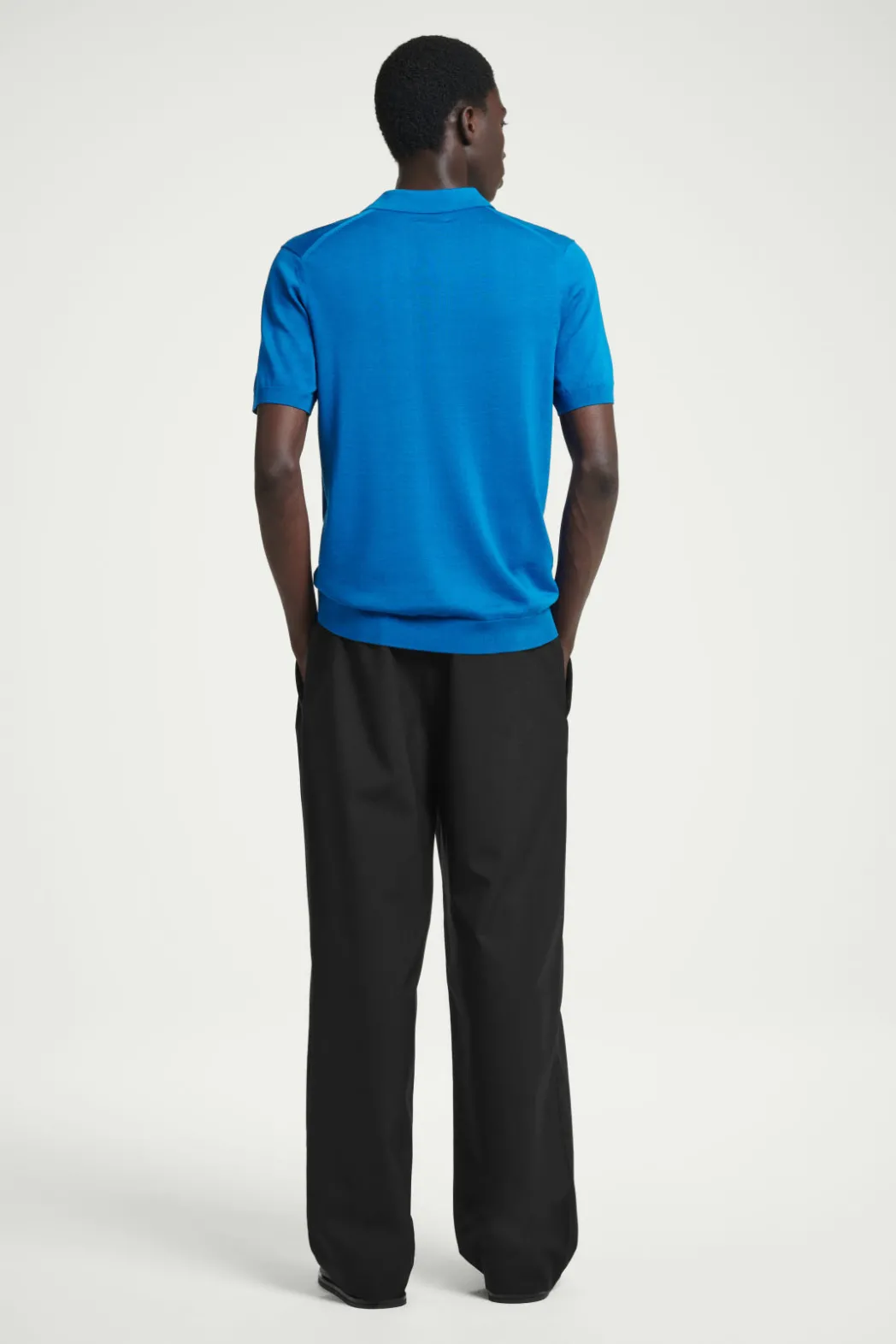 COS SLIM KNITTED SILK POLO SHIRT COBALT BLUE