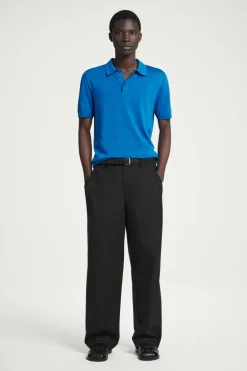 COS SLIM KNITTED SILK POLO SHIRT COBALT BLUE